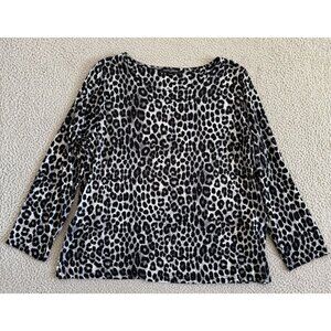 Mario Serrani Shirt Black White Leopard Print‎ Stretch Pullover Top